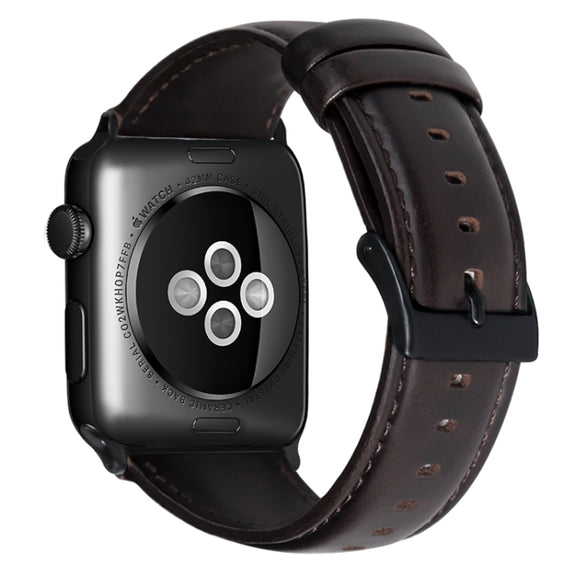 For Apple Watch Ultra 2 49mm Oil Wax Genuine Leather Watch Band(Dark Brown)