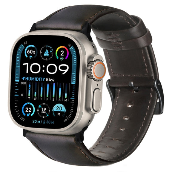 For Apple Watch Ultra 49mm Oil Wax Genuine Leather Watch Band(Dark Brown)