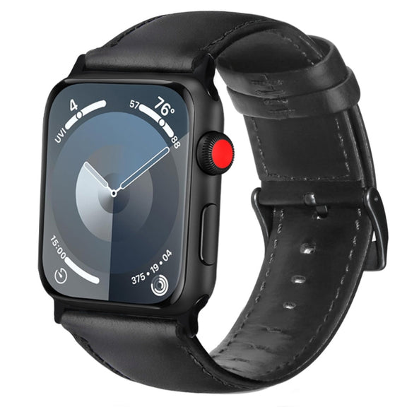 For Apple Watch Series 4 40mm Oil Wax Genuine Leather Watch Band(Black)