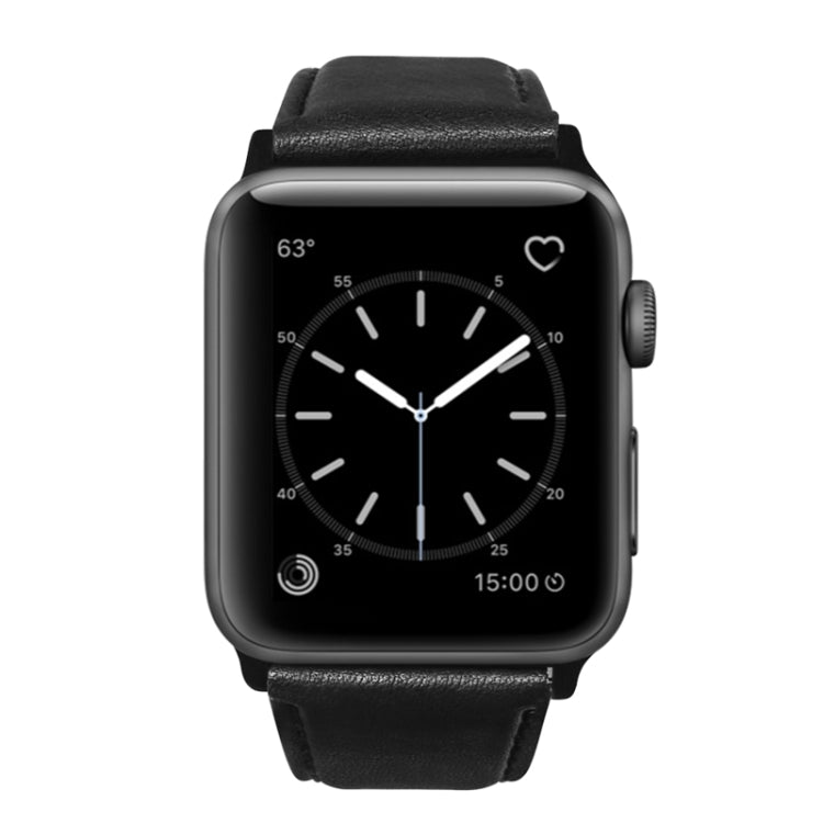 For Apple Watch Series 3 38mm Oil Wax Genuine Leather Watch Band(Black) - Watch Bands by PMc TechLife | Online Shopping South Africa | PMc TechLife | Buy Now Pay Later Mobicred