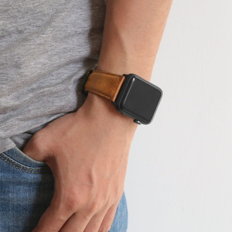 For Apple Watch Series 4 40mm Oil Wax Genuine Leather Watch Band(Black)