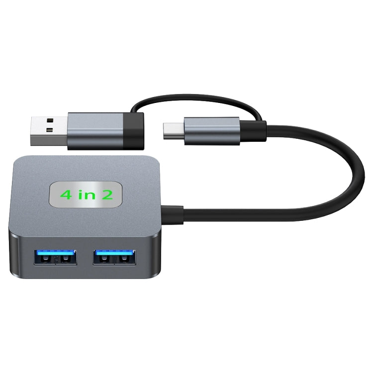 BYL-2320 4 in 2 USB + USB-C / Type-C to USB 3.2 4 Port HUB Adapter(Grey) - USB 3.0 HUB by PMC Jewellery | Online Shopping South Africa | PMC Jewellery | Buy Now Pay Later Mobicred