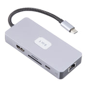 BYL-2318 9 in 1 USB-C / Type-C to USB3.0+Type-C+1000M Ethernet+HDTV+SD / TF Dual Card Slot Docking Station(Grey)