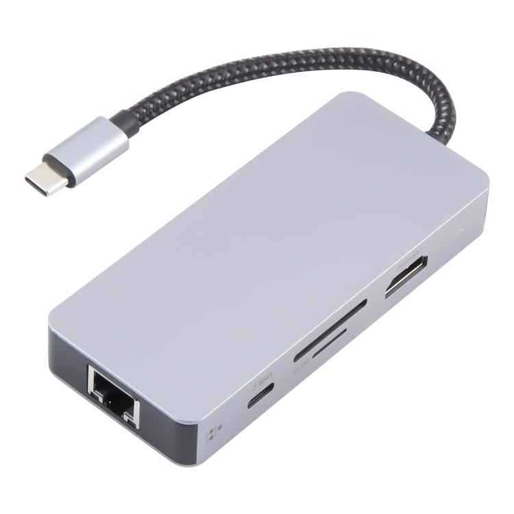 BYL-2318 9 in 1 USB-C / Type-C to USB3.0+Type-C+1000M Ethernet+HDTV+SD / TF Dual Card Slot Docking Station(Grey)