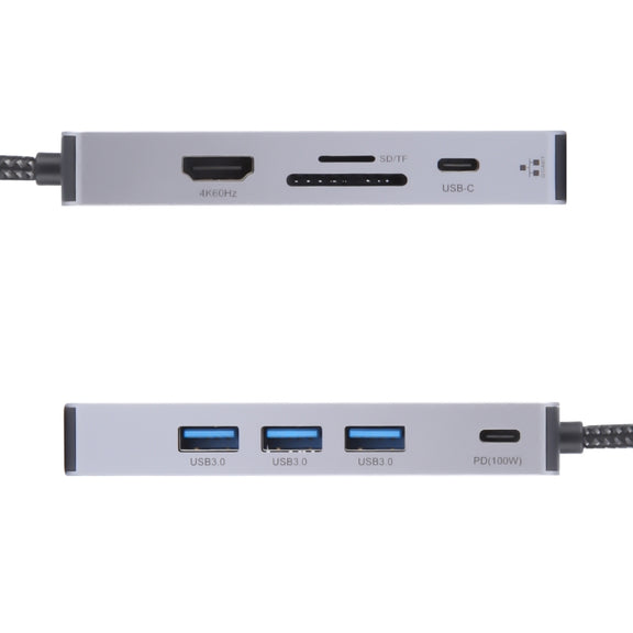 BYL-2318 9 in 1 USB-C / Type-C to USB3.0+Type-C+1000M Ethernet+HDTV+SD / TF Dual Card Slot Docking Station(Grey)