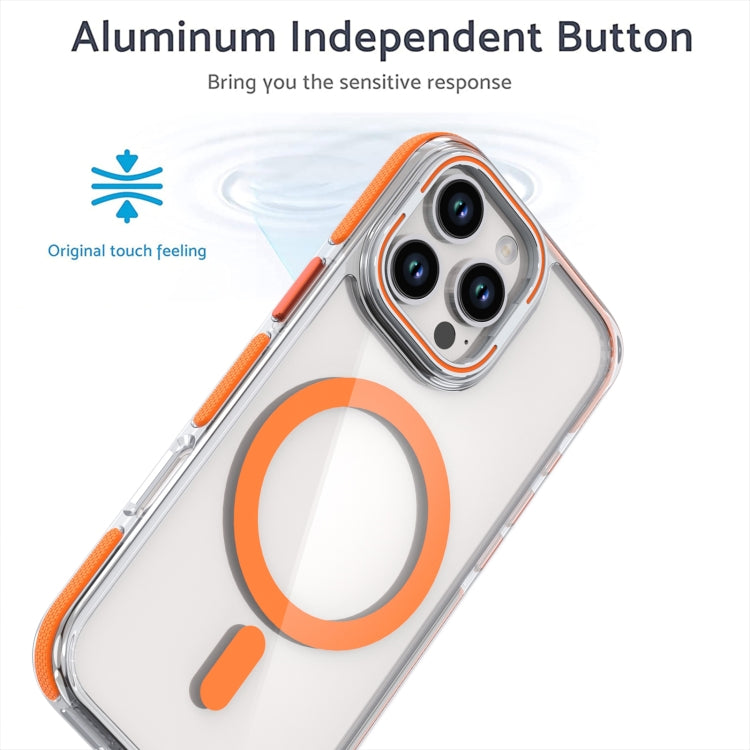 For iPhone 16 Dual-Color Clear Acrylic Hybrid TPU Lens Flip Holder MagSafe Phone Case(Blue)