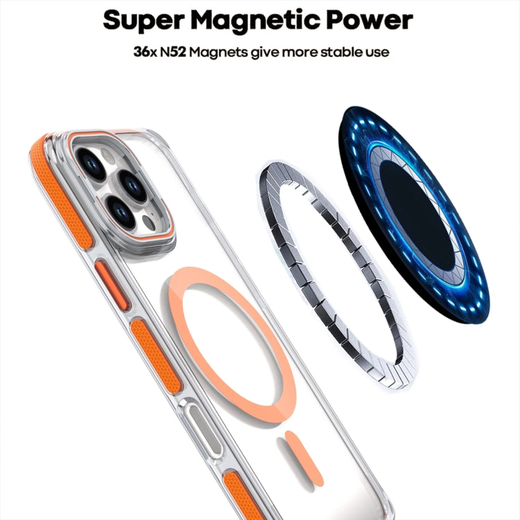 For iPhone 16 Pro Dual-Color Clear Acrylic Hybrid TPU Lens Flip Holder MagSafe Phone Case(Blue)