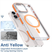 For iPhone 16 Pro Max Dual-Color Clear Acrylic Hybrid TPU Lens Flip Holder MagSafe Phone Case(Orange)