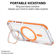 For iPhone 16 Pro Max Dual-Color Clear Acrylic Hybrid TPU Lens Flip Holder MagSafe Phone Case(Orange)