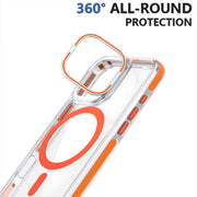 For iPhone 16 Pro Max Dual-Color Clear Acrylic Hybrid TPU Lens Flip Holder MagSafe Phone Case(Orange)