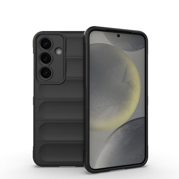 For Samsung Galaxy S25 5G Magic Shield TPU + Flannel Phone Case(Black)