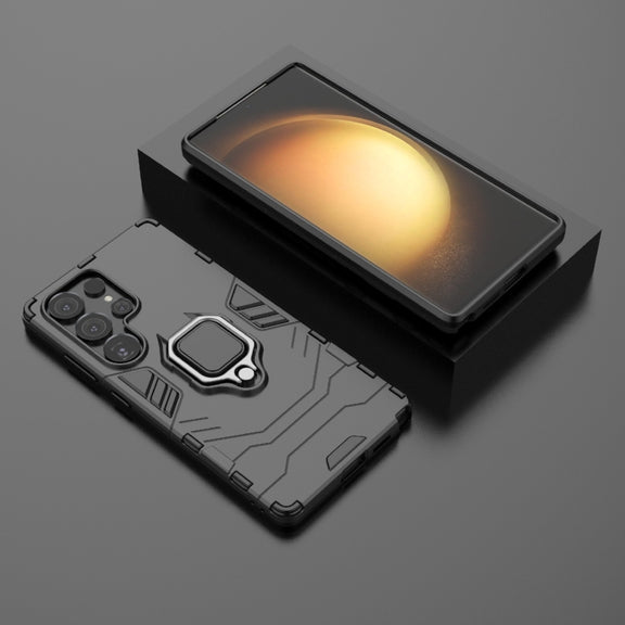 For Samsung Galaxy S25 Ultra 5G PC + TPU Shockproof Protective Phone Case with Magnetic Ring Holder(Black)
