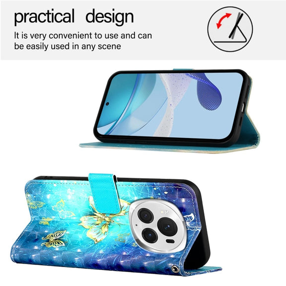 For Honor Magic6 Pro Global 3D Painting Horizontal Flip Leather Phone Case(Golden Butterfly)