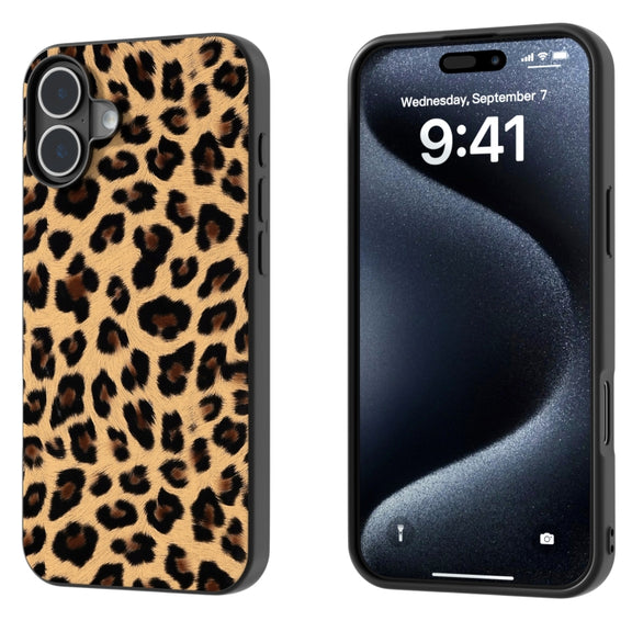 For iPhone 16 Plus Black Frame Leopard Phone Case(Leopard Print)