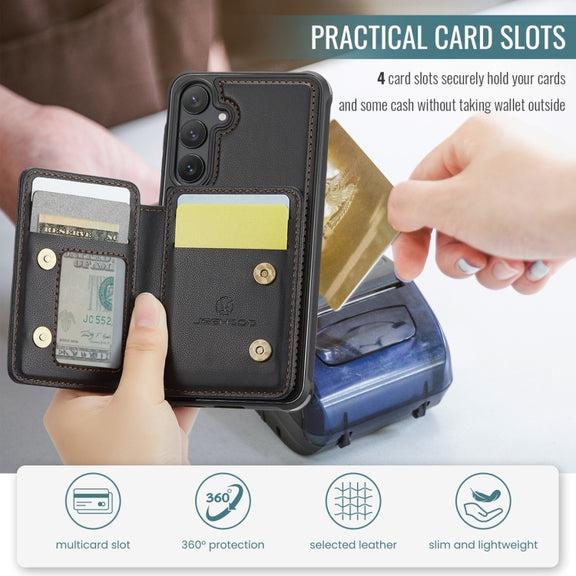 For Samsung Galaxy S24 5G JEEHOOD J05 Business Magnetic Style RFID Leather Phone Case(Black)