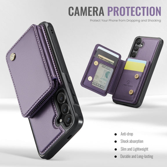 For Samsung Galaxy S24 5G JEEHOOD J05 Business Magnetic Style RFID Leather Phone Case(Purple)