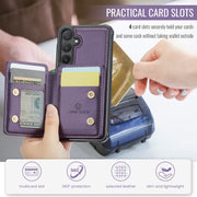 For Samsung Galaxy S24 5G JEEHOOD J05 Business Magnetic Style RFID Leather Phone Case(Purple)