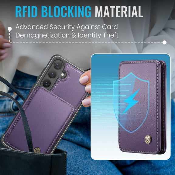For Samsung Galaxy S24 5G JEEHOOD J05 Business Magnetic Style RFID Leather Phone Case(Purple)