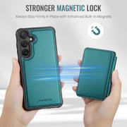 For Samsung Galaxy S24 5G JEEHOOD J05 Business Magnetic Style RFID Leather Phone Case(Blue Green)