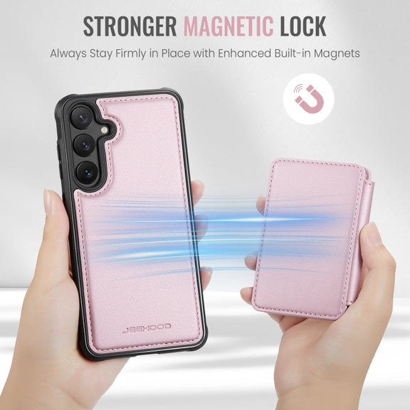 For Samsung Galaxy S24 5G JEEHOOD J05 Business Magnetic Style RFID Leather Phone Case(Pink)