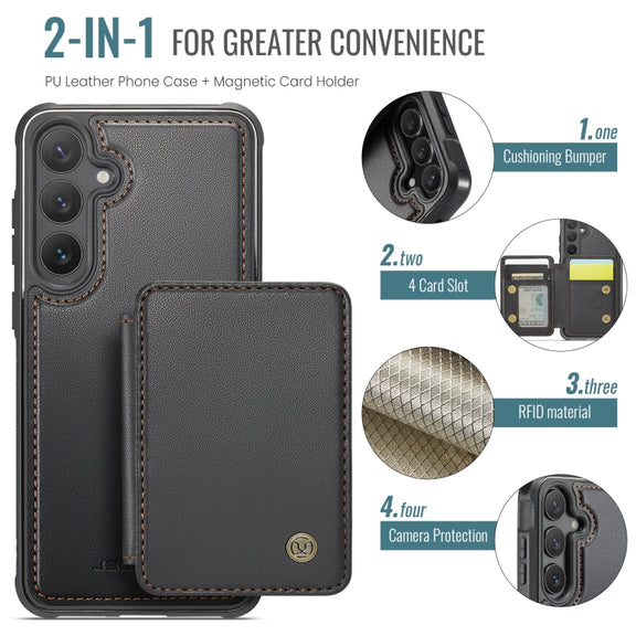 For Samsung Galaxy S24+ 5G JEEHOOD J05 Business Magnetic Style RFID Leather Phone Case(Black)