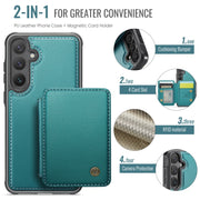 For Samsung Galaxy S24+ 5G JEEHOOD J05 Business Magnetic Style RFID Leather Phone Case(Blue Green)