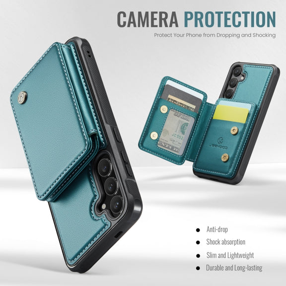 For Samsung Galaxy S24+ 5G JEEHOOD J05 Business Magnetic Style RFID Leather Phone Case(Blue Green)