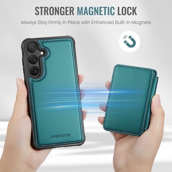 For Samsung Galaxy S24+ 5G JEEHOOD J05 Business Magnetic Style RFID Leather Phone Case(Blue Green)
