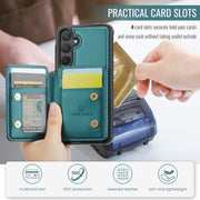 For Samsung Galaxy S24+ 5G JEEHOOD J05 Business Magnetic Style RFID Leather Phone Case(Blue Green)