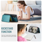 For Samsung Galaxy S24+ 5G JEEHOOD J05 Business Magnetic Style RFID Leather Phone Case(Blue Green)