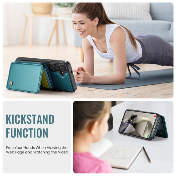For Samsung Galaxy S24+ 5G JEEHOOD J05 Business Magnetic Style RFID Leather Phone Case(Blue Green)