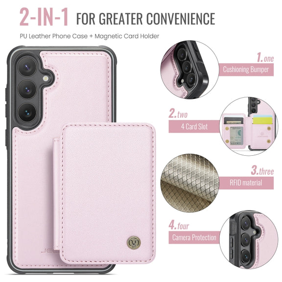 For Samsung Galaxy S24+ 5G JEEHOOD J05 Business Magnetic Style RFID Leather Phone Case(Pink)