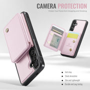 For Samsung Galaxy S24+ 5G JEEHOOD J05 Business Magnetic Style RFID Leather Phone Case(Pink)