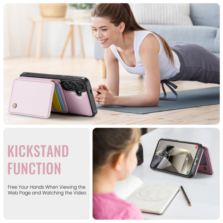 For Samsung Galaxy S24+ 5G JEEHOOD J05 Business Magnetic Style RFID Leather Phone Case(Pink)