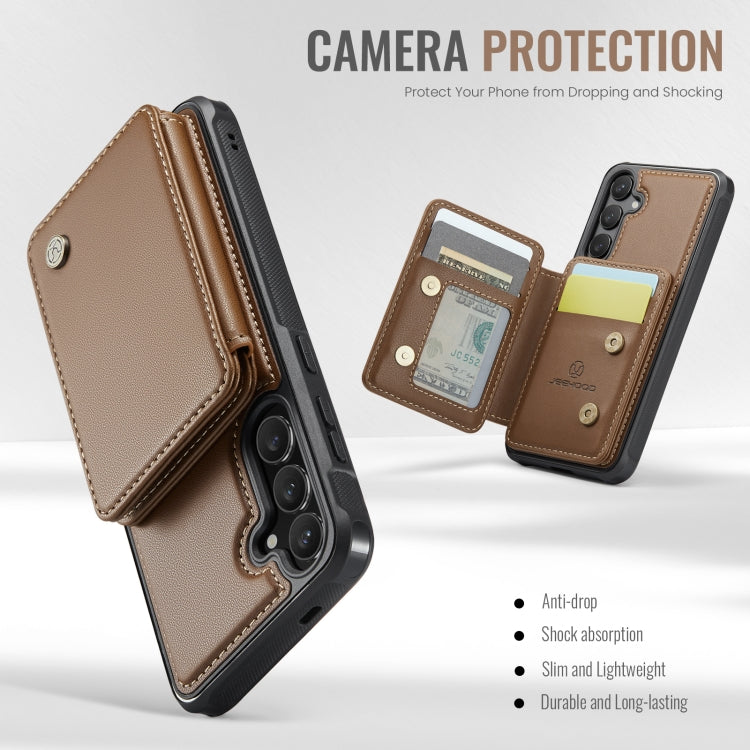 For Samsung Galaxy S24+ 5G JEEHOOD J05 Business Magnetic Style RFID Leather Phone Case(Brown)