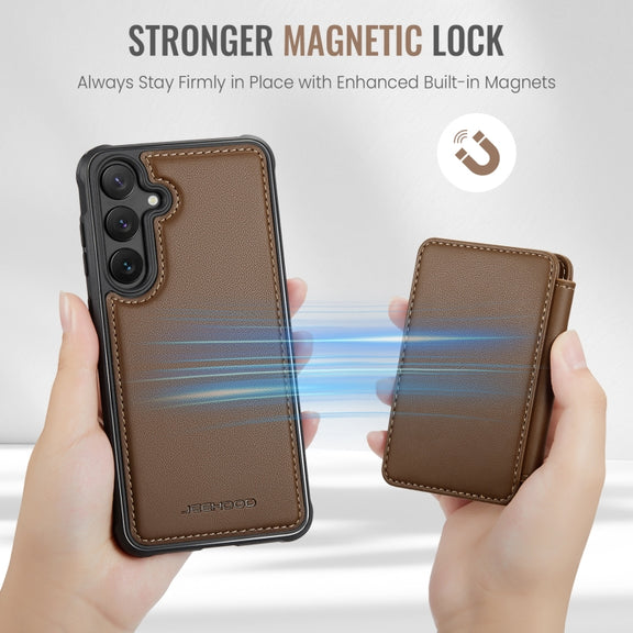 For Samsung Galaxy S24+ 5G JEEHOOD J05 Business Magnetic Style RFID Leather Phone Case(Brown)
