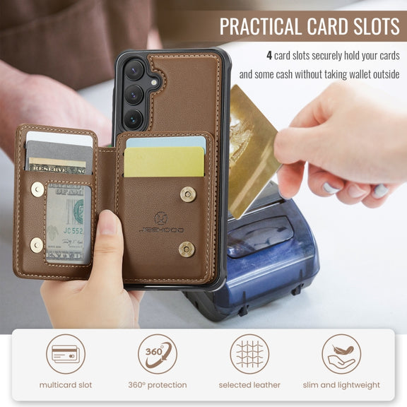 For Samsung Galaxy S24+ 5G JEEHOOD J05 Business Magnetic Style RFID Leather Phone Case(Brown)