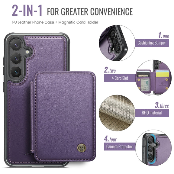 For Samsung Galaxy S24 FE 5G JEEHOOD J05 Business Magnetic Style RFID Leather Phone Case(Purple)