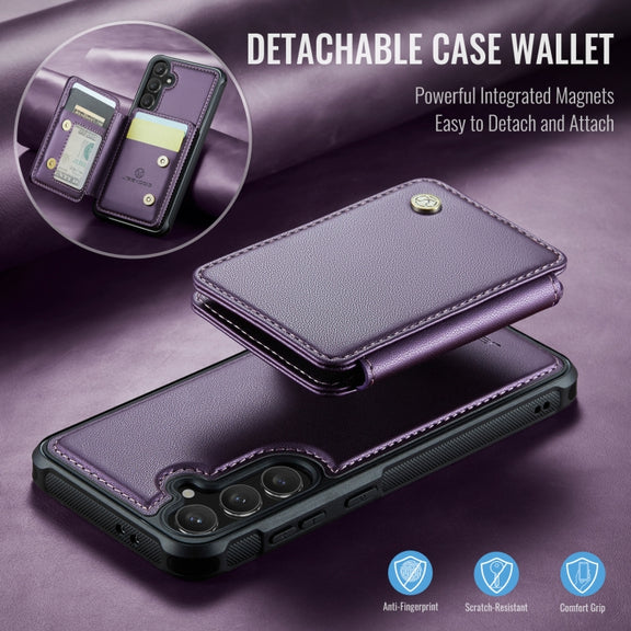 For Samsung Galaxy S24 FE 5G JEEHOOD J05 Business Magnetic Style RFID Leather Phone Case(Purple)