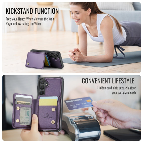 For Samsung Galaxy S24 FE 5G JEEHOOD J05 Business Magnetic Style RFID Leather Phone Case(Purple)