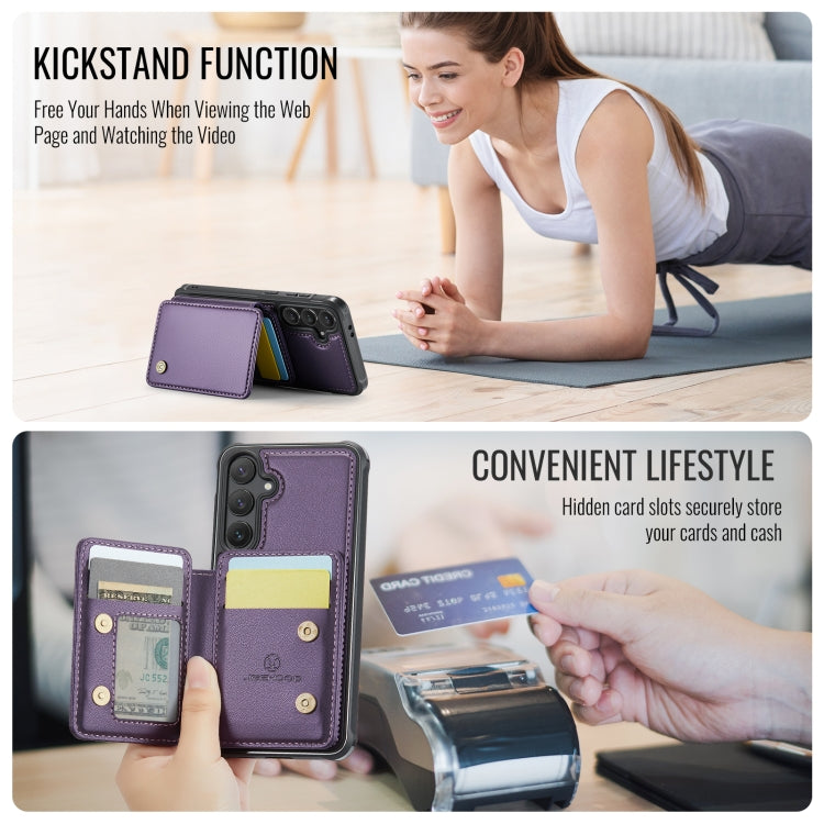 For Samsung Galaxy S24 FE 5G JEEHOOD J05 Business Magnetic Style RFID Leather Phone Case(Purple)