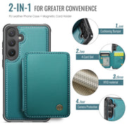For Samsung Galaxy S24 FE 5G JEEHOOD J05 Business Magnetic Style RFID Leather Phone Case(Blue Green)