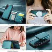 For Samsung Galaxy S24 FE 5G JEEHOOD J05 Business Magnetic Style RFID Leather Phone Case(Blue Green)