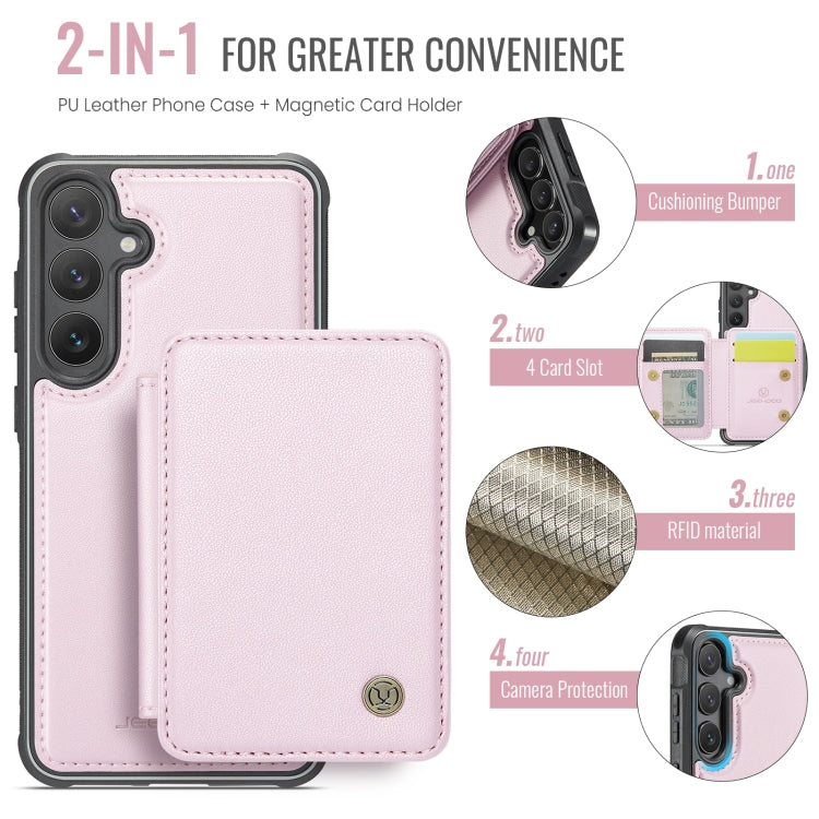 For Samsung Galaxy S24 FE 5G JEEHOOD J05 Business Magnetic Style RFID Leather Phone Case(Pink)