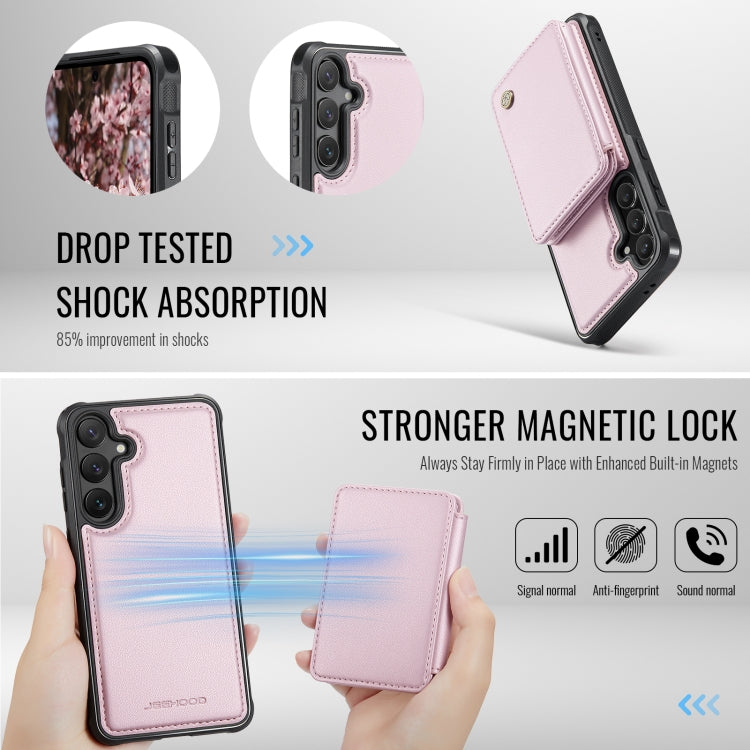 For Samsung Galaxy S24 FE 5G JEEHOOD J05 Business Magnetic Style RFID Leather Phone Case(Pink)