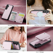 For Samsung Galaxy S24 FE 5G JEEHOOD J05 Business Magnetic Style RFID Leather Phone Case(Pink)