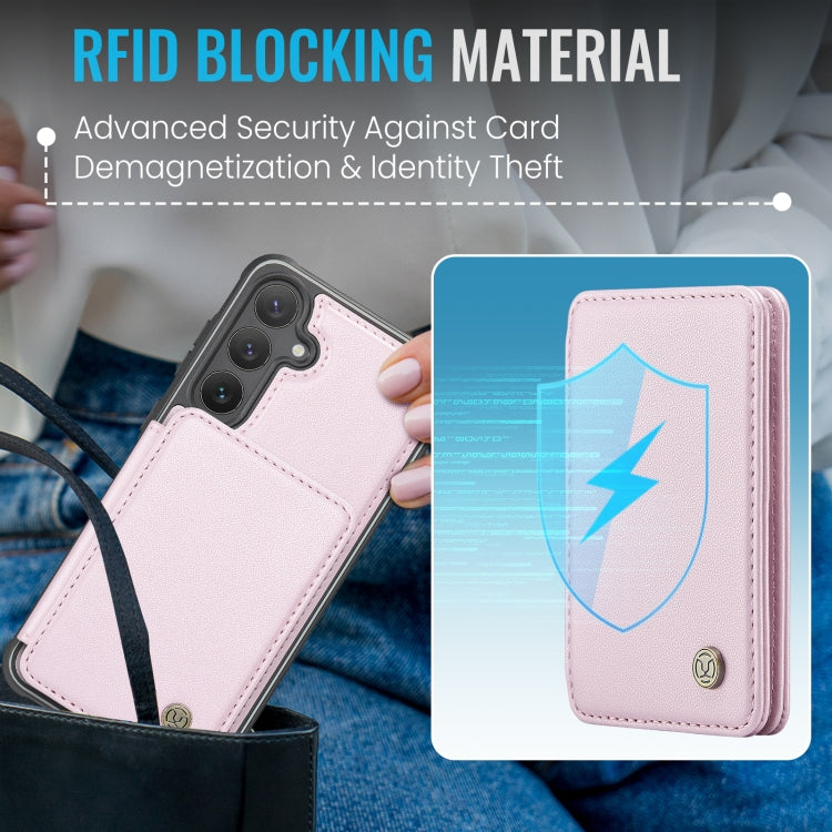 For Samsung Galaxy S24 FE 5G JEEHOOD J05 Business Magnetic Style RFID Leather Phone Case(Pink)