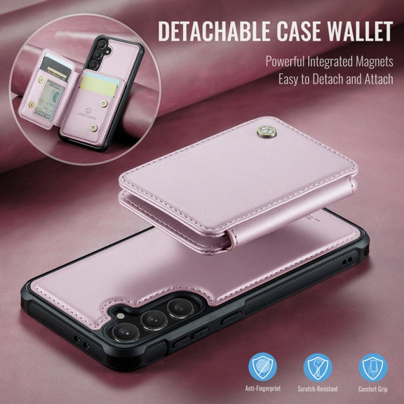 For Samsung Galaxy S24 FE 5G JEEHOOD J05 Business Magnetic Style RFID Leather Phone Case(Pink)