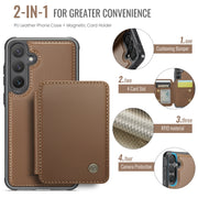 For Samsung Galaxy S24 FE 5G JEEHOOD J05 Business Magnetic Style RFID Leather Phone Case(Brown)