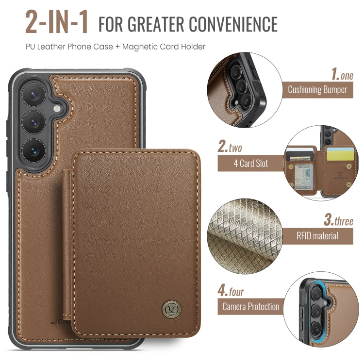 For Samsung Galaxy S24 FE 5G JEEHOOD J05 Business Magnetic Style RFID Leather Phone Case(Brown)